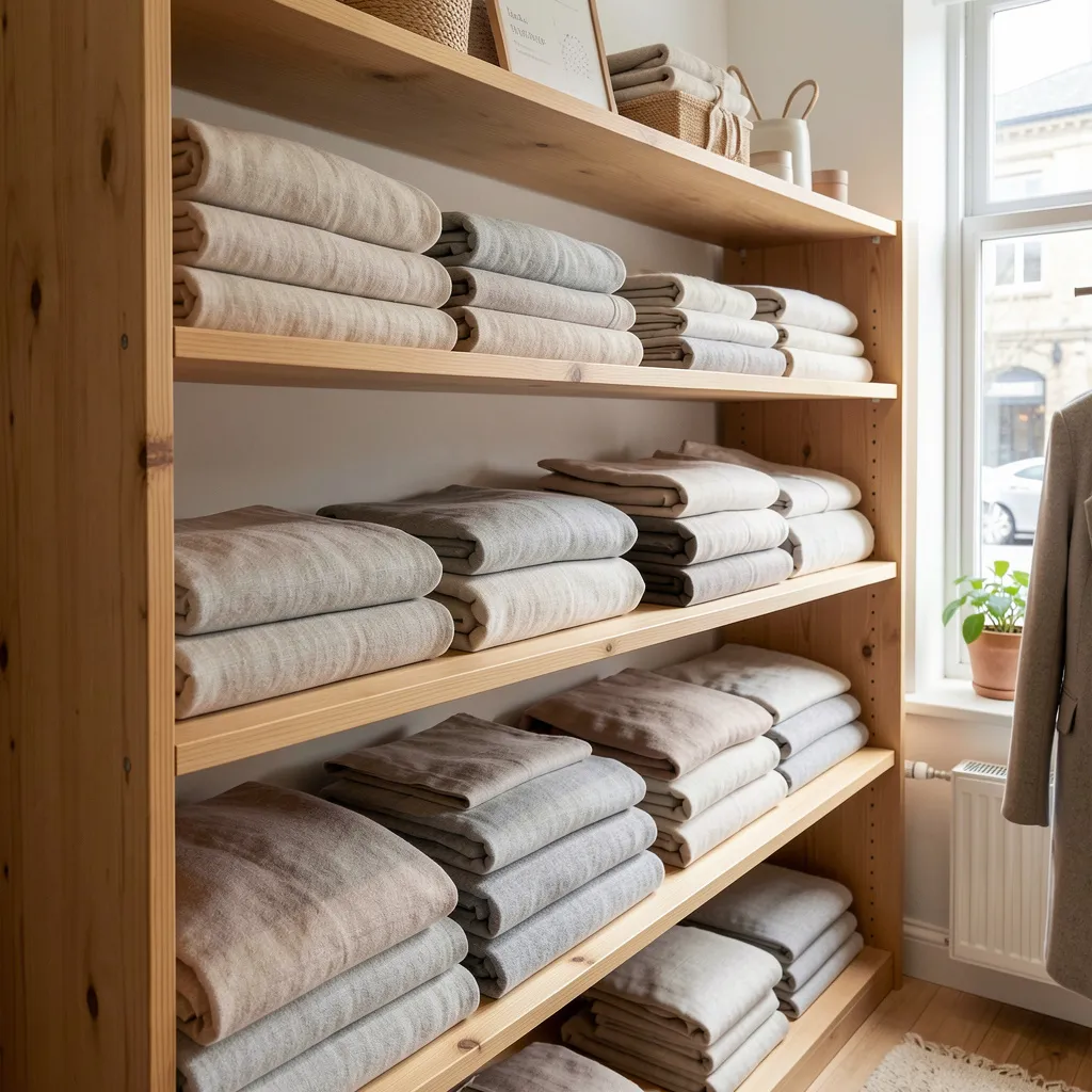 Layered neutral textiles including throw blankets and cushions